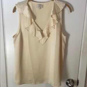 LOFT Cream Ruffle V-Neck Blouse
